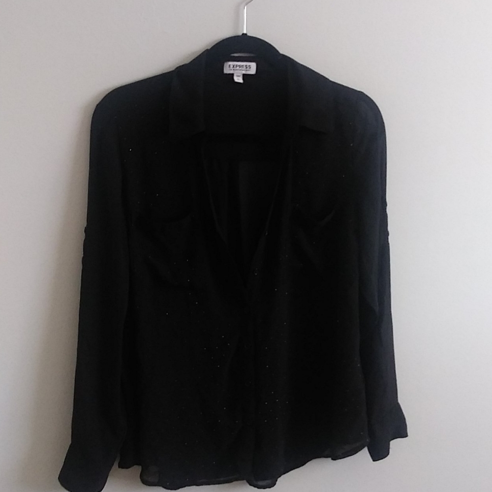 Black sheer button up with black diamond detailing
